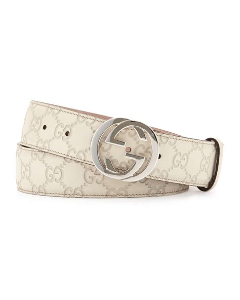 white gucci belt with interlocking g buckle|Gucci interlocked embossed belt.